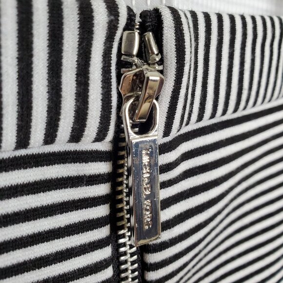 Michael Kors Sz 10 Skirt Flared Skater Godet Micro Stripe Jersey Graphic Stretch - Picture 5 of 6